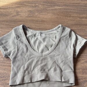 Garage Ribbed V-Neck Crop Top in green